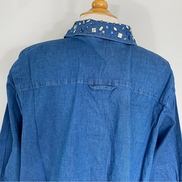 New Vintage Quaker Factory Jeanne Bice Chambray Jewel Button Down Shirt Size 1X - Picture 8 of 16